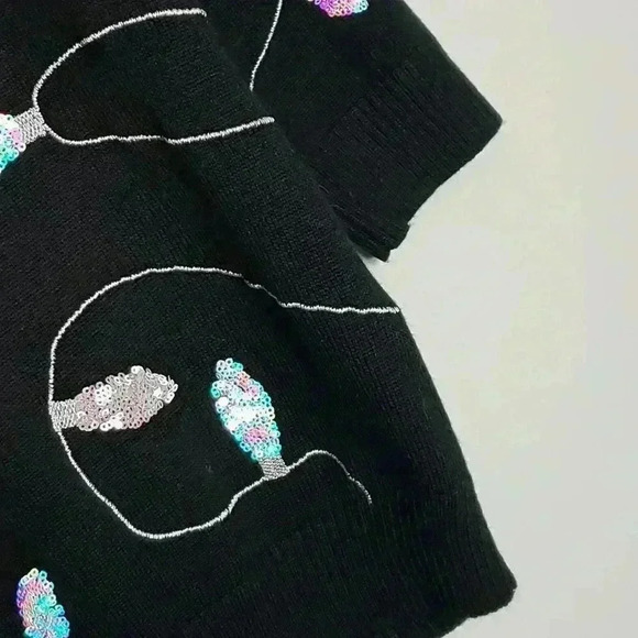 Tipsy Elves Oversized Black Sweater Dress Iridescent Sequin Christmas Lights XS - Picture 7 of 16